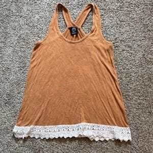 Bobeau orange Tank Top with White Lace Trim